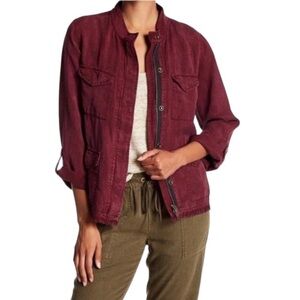 Sanctuary Roy Raw Hem Utility Jacket Burgundy Size Small